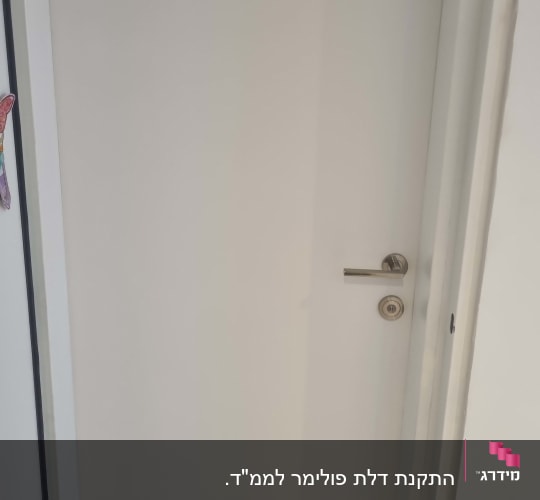 דלת לבנה עם ידית מתכת כסופה